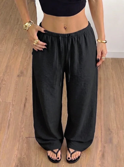 Trousers Women - Relaxed Wide-Leg Elastic Waist