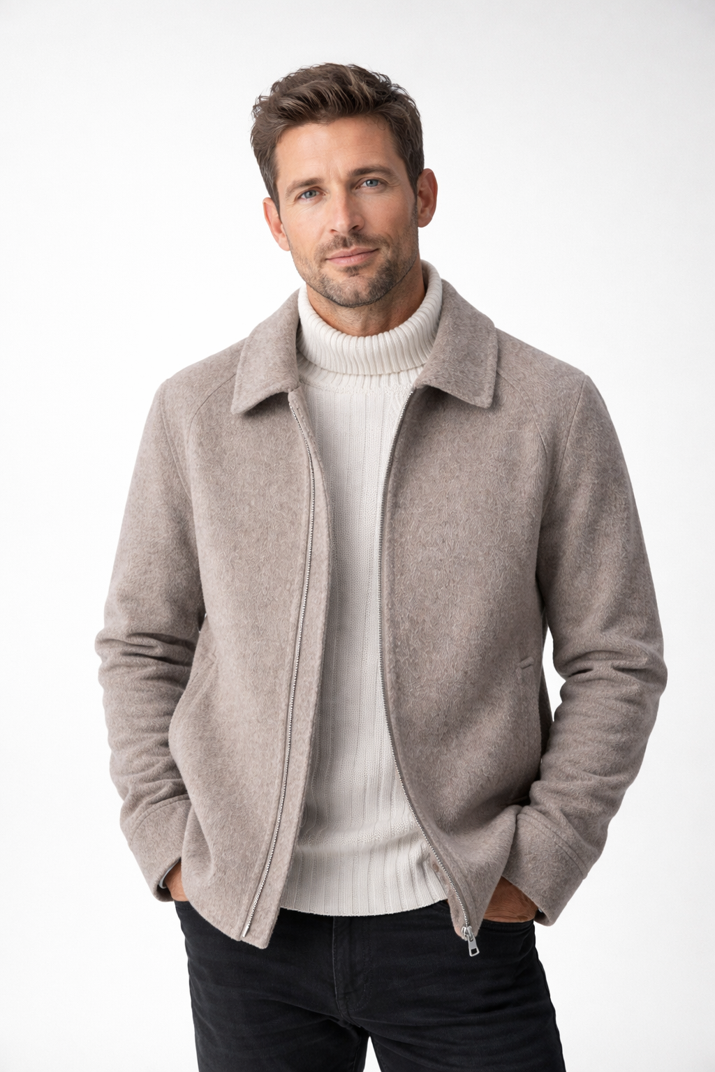 Jacket Men - Wool Blend Jacket with Zip Front