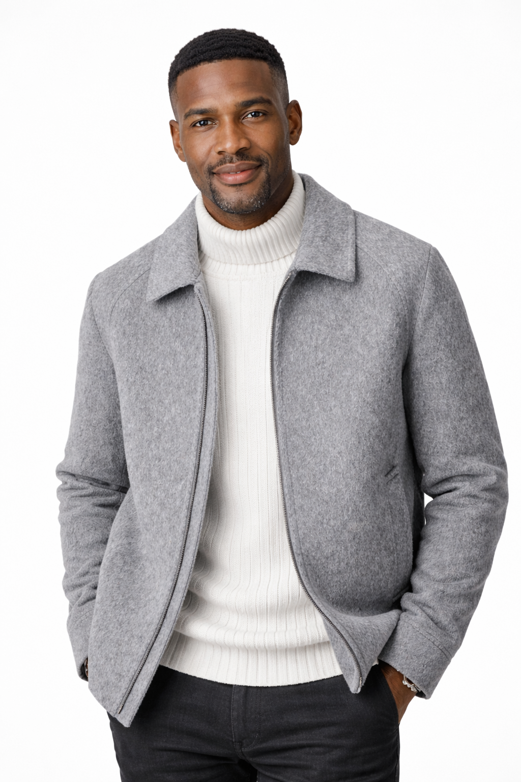 Jacket Men - Wool Blend Jacket with Zip Front