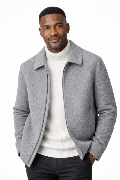 Jacket Men - Wool Blend Jacket with Zip Front