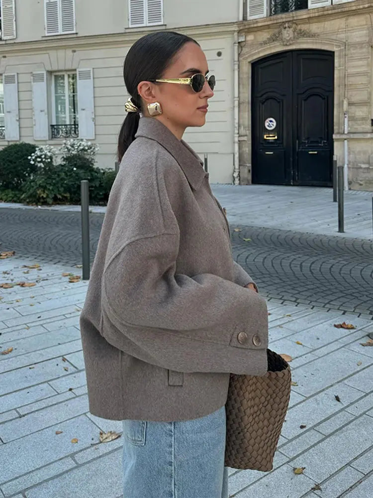 Jacket Women - Wool Blend Jacket with Button Front