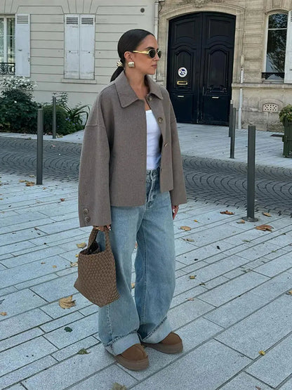 Jacket Women - Wool Blend Jacket with Button Front