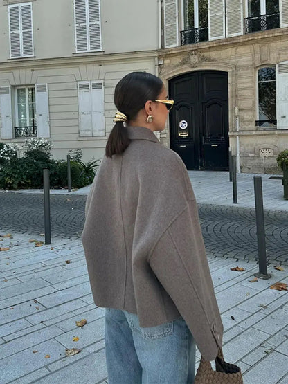 Jacket Women - Wool Blend Jacket with Button Front