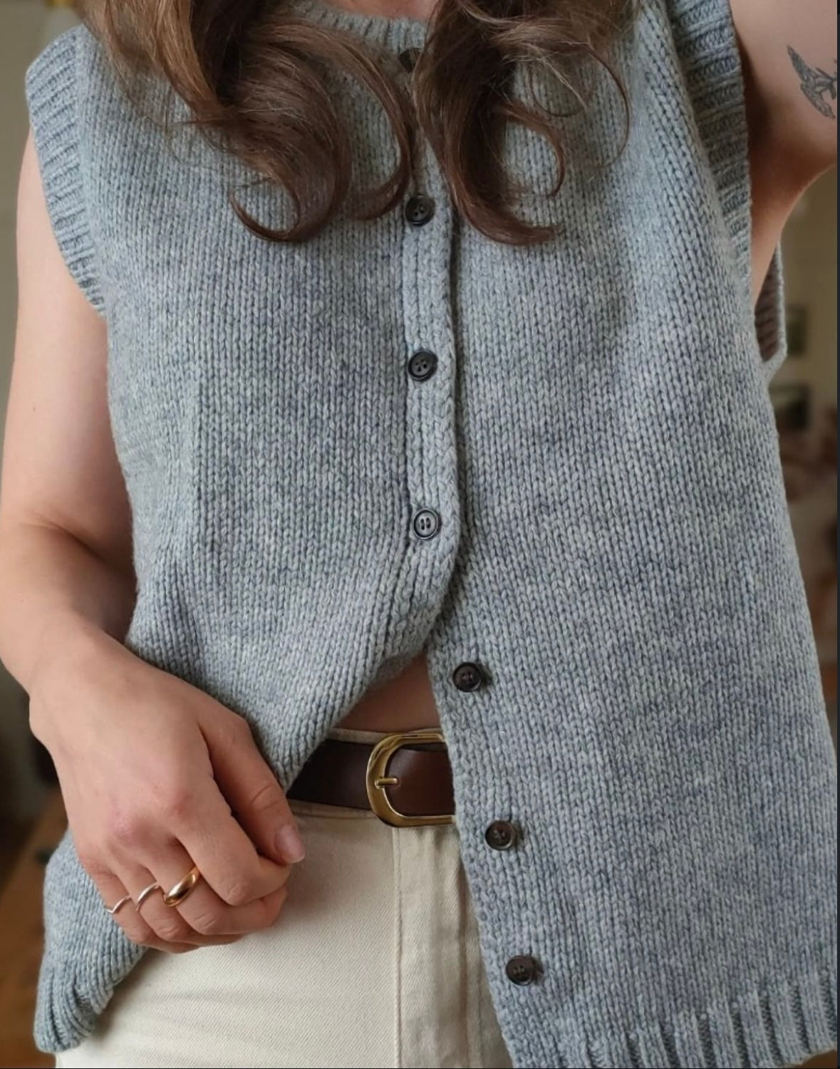 Vest Women - Knit Button Front Vest with Ribbed Trim