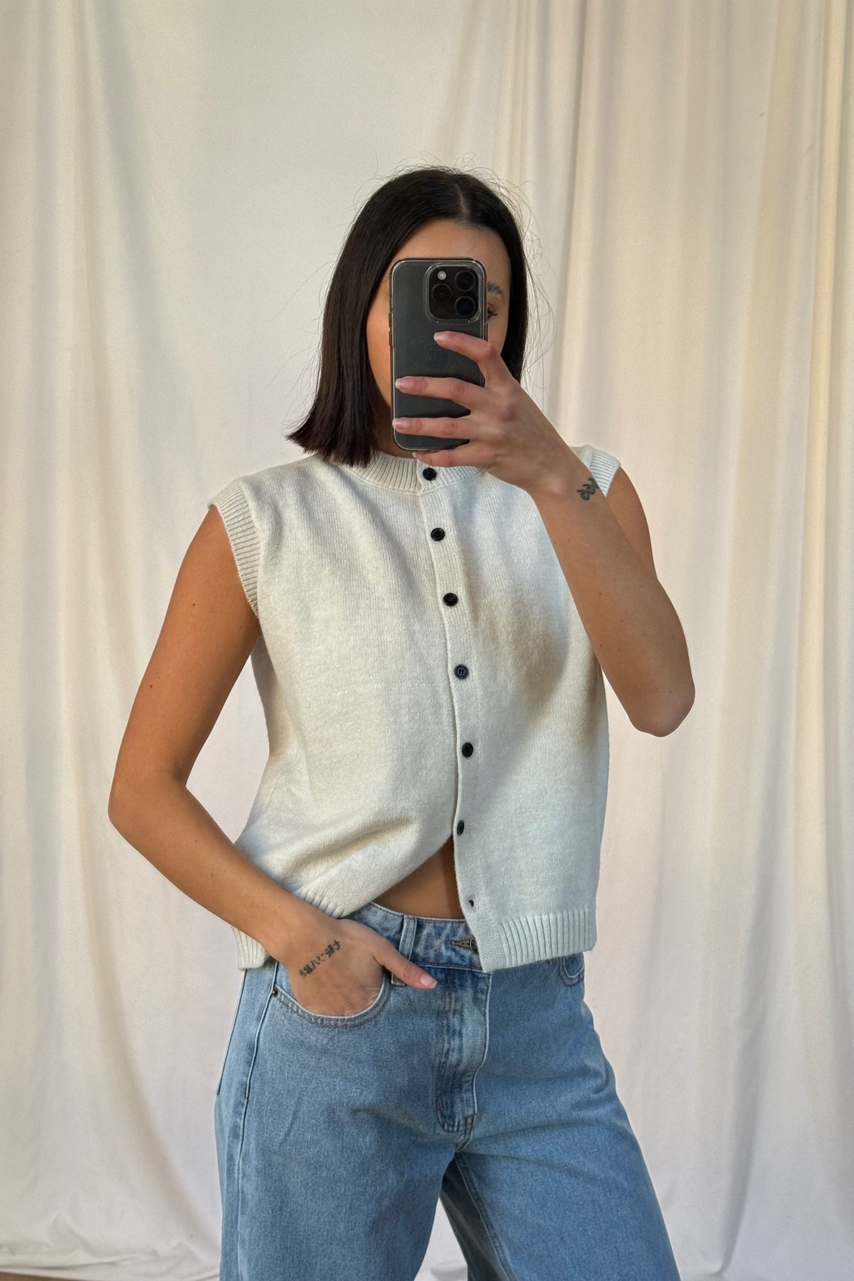 Vest Women - Knit Button Front Vest with Ribbed Trim