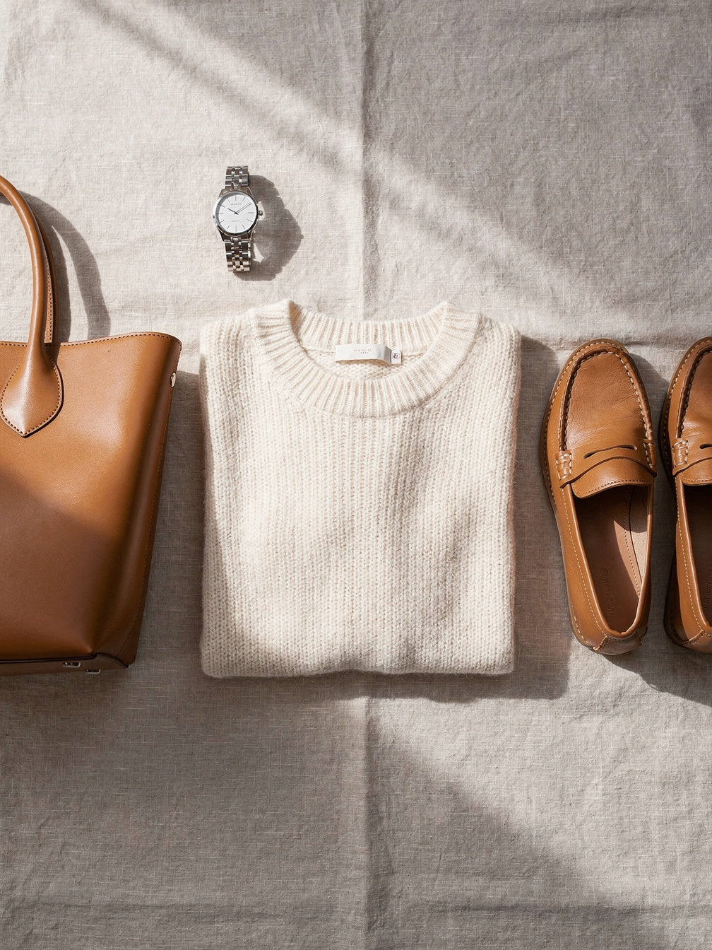 Neutral fashion essentials on linen