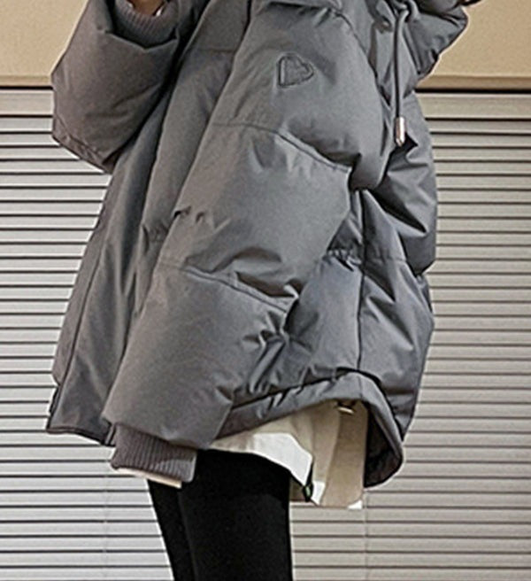 Oversized puffer jacket with hood - side view