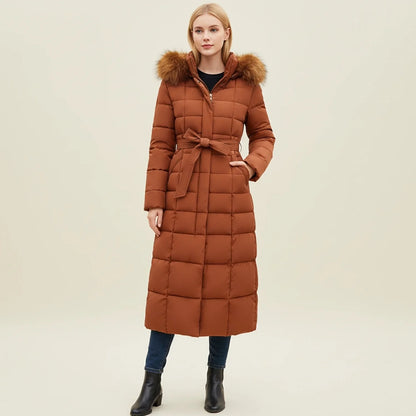 Winter Coat Women - Quilted Puffer with Faux Fur Hood