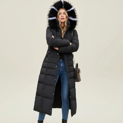 Winter Coat Women - Quilted Puffer with Faux Fur Hood