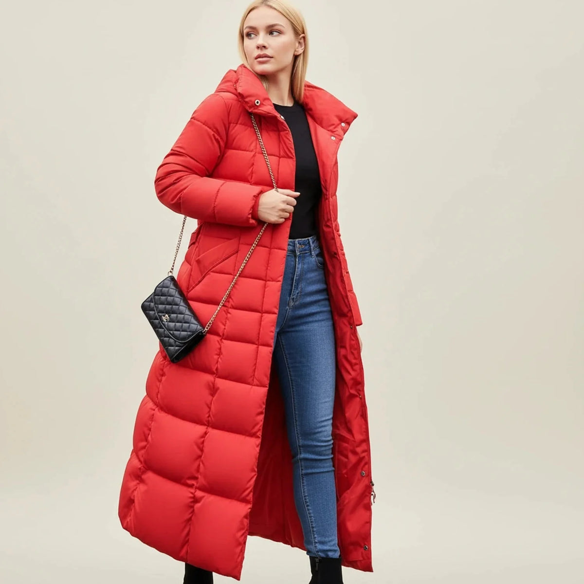 Winter Coat Women - Quilted Puffer with Faux Fur Hood