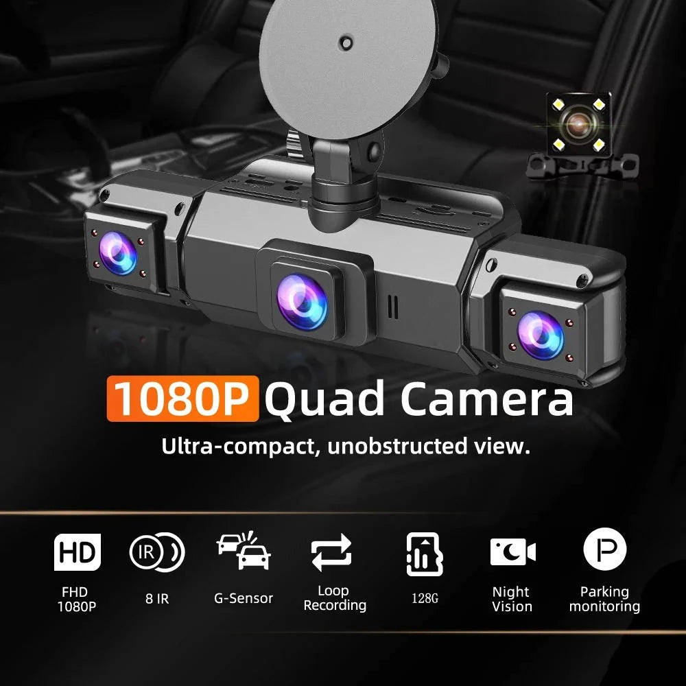 Wireless Car Dash Cam – four-camera coverage, night vision, Wi-Fi enabled