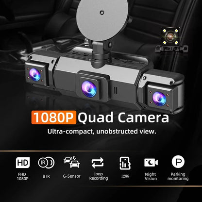 Wireless Car Dash Cam – four-camera coverage, night vision, Wi-Fi enabled