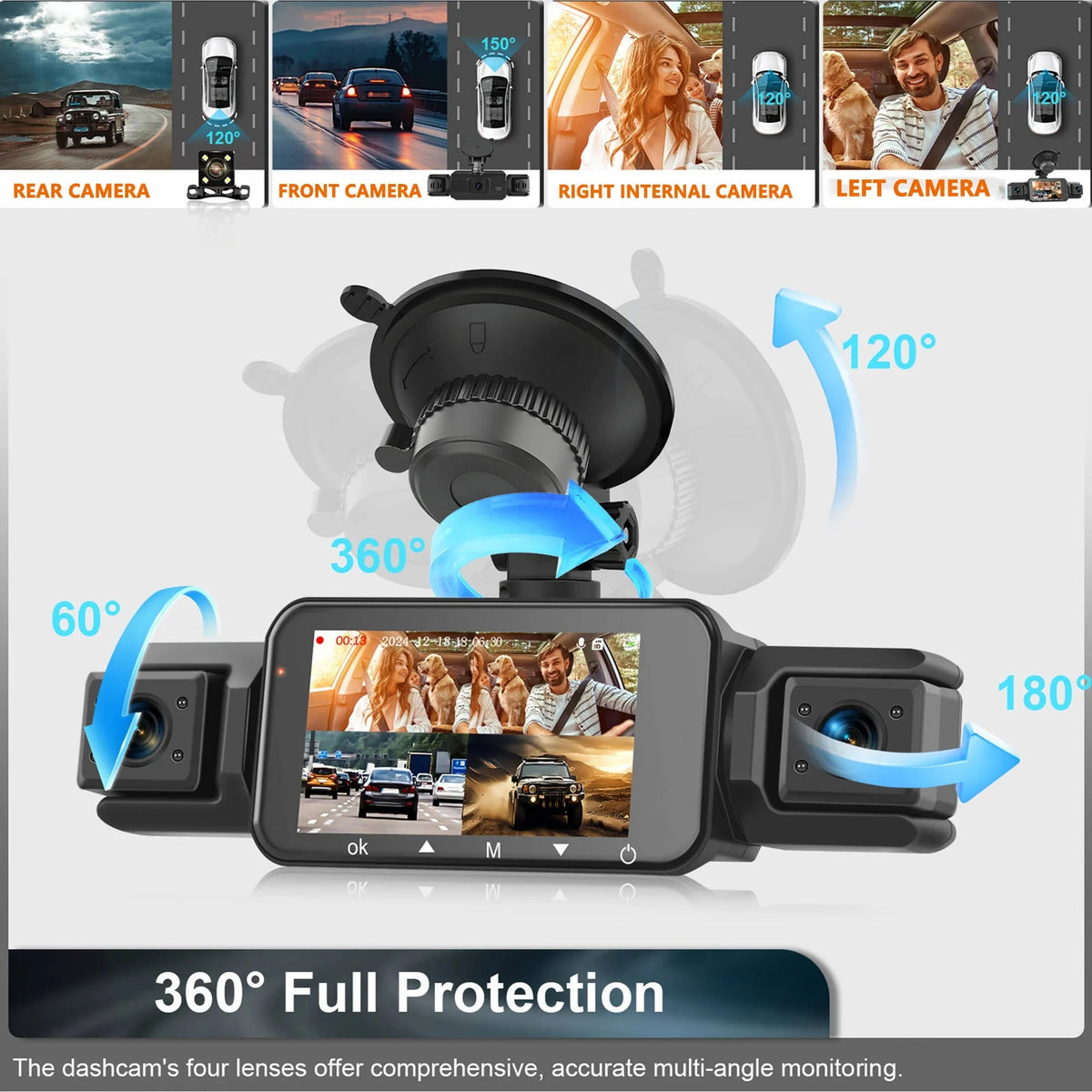 Wireless Car Dash Cam – four-camera coverage, night vision, Wi-Fi enabled