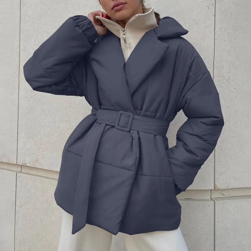 Jacket Women - Belted Puffer Jacket with Wrap Collar