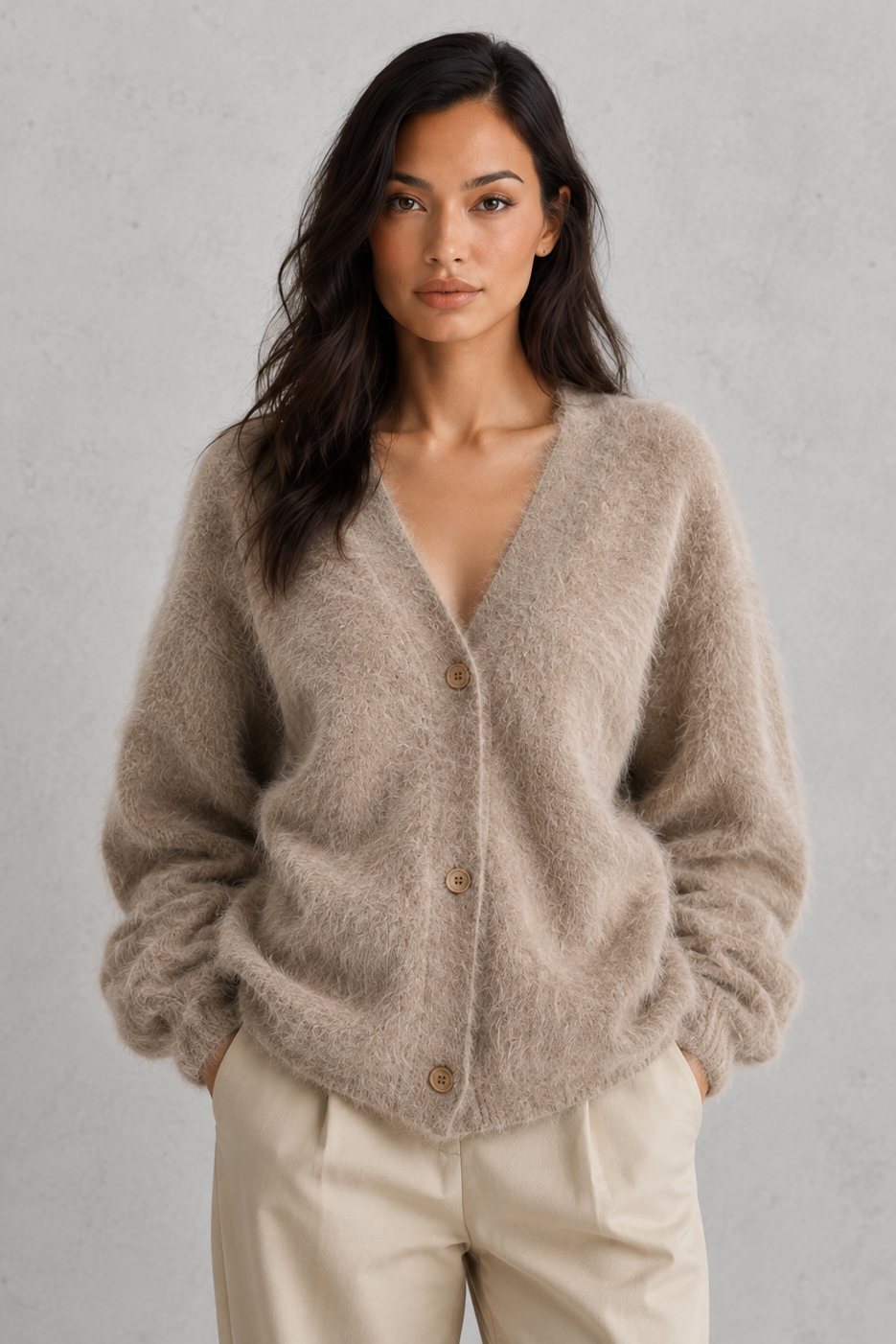Cardigan Women - Button Front Knit Cardigan with Ribbed Trim