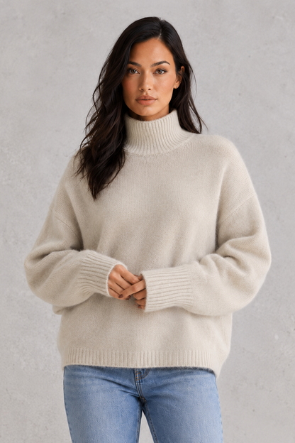 Sweater Women - Relaxed Roll Neck Jumper with Balloon Sleeves
