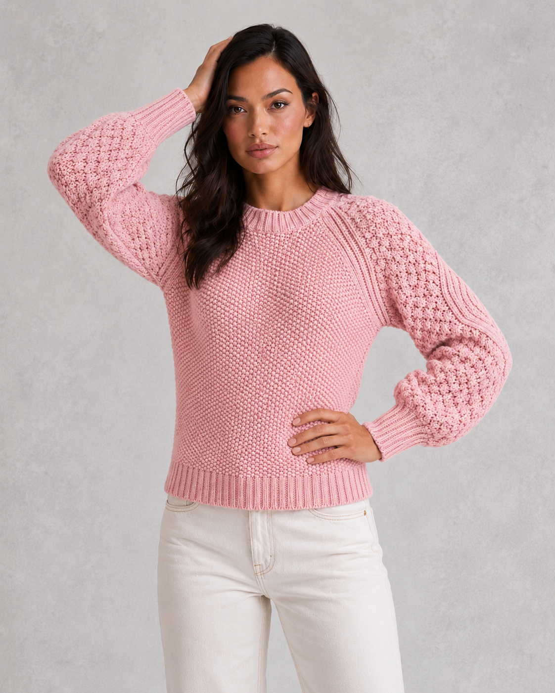 Sweater Women - Chunky Knit Jumper with Crew Neck