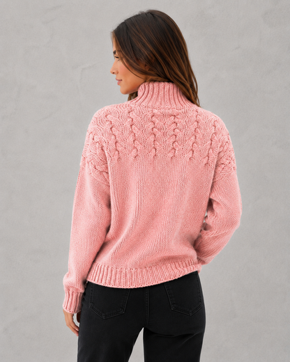 Sweater Women - Bobble Knit Roll Neck Jumper with Ribbed Cuffs