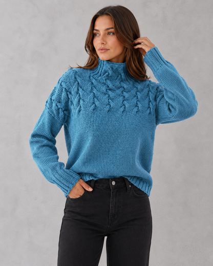 Sweater Women - Bobble Knit Roll Neck Jumper with Ribbed Cuffs