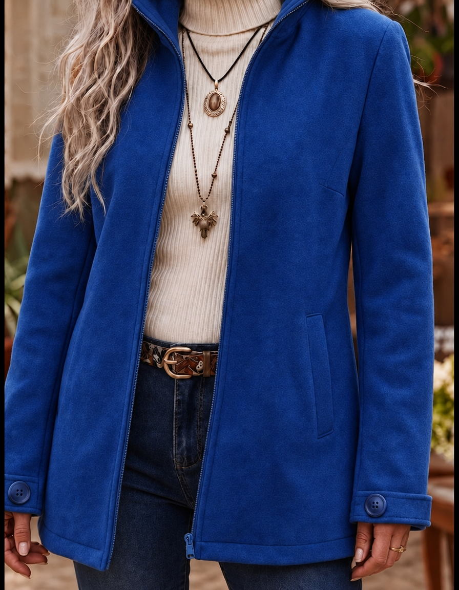 Jacket Women - Textured Fleece Jacket with Stand Collar