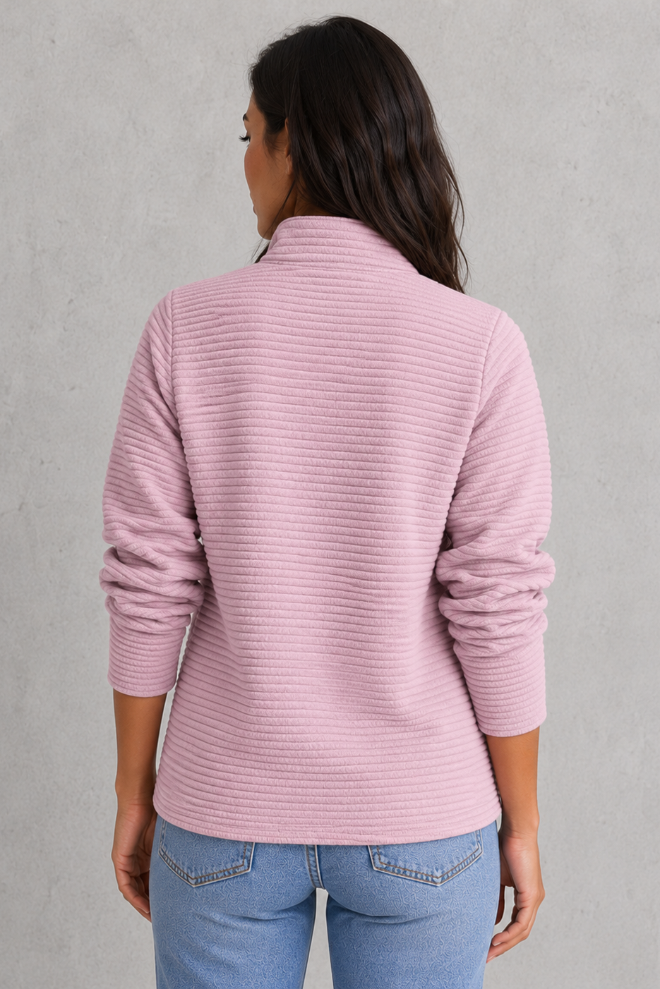Sweater Women - Half Zip Jumper with Ribbed Funnel Neck