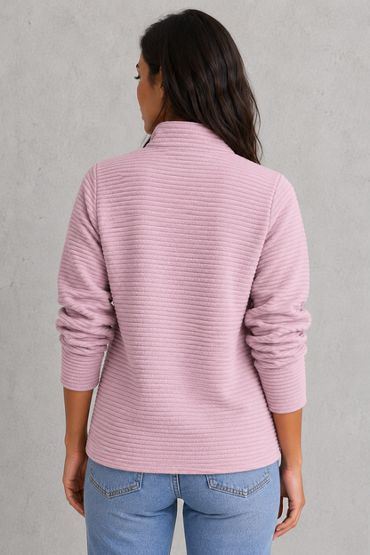 Sweater Women - Half Zip Jumper with Ribbed Funnel Neck