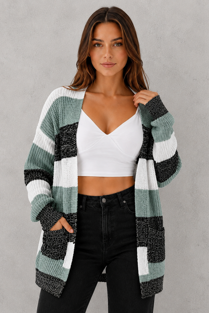 Cardigan Women - Colour Block Cardigan with Patch Pockets