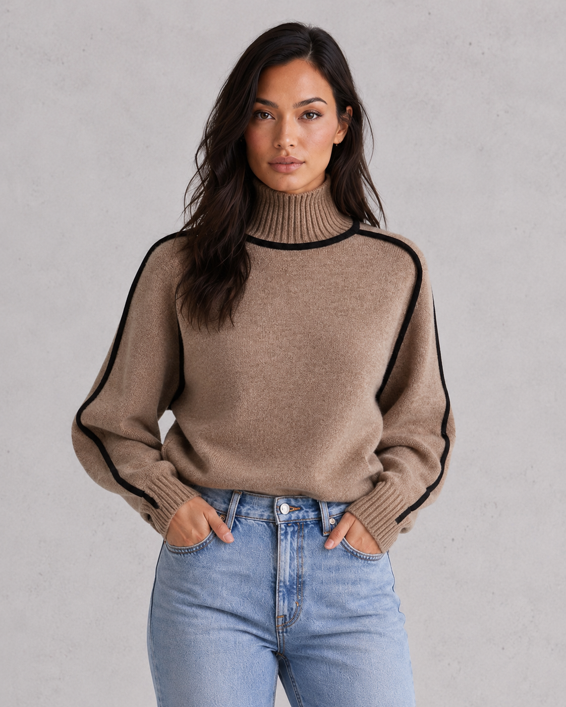 Sweater Women - Roll Neck Knit Jumper with Ribbed Cuffs