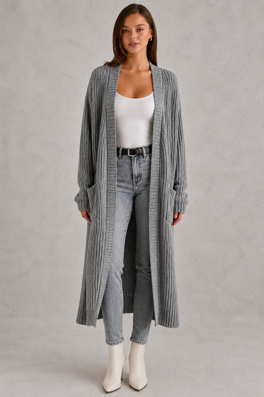Cardigan Women - Longline Duster Cardigan with Side Pockets