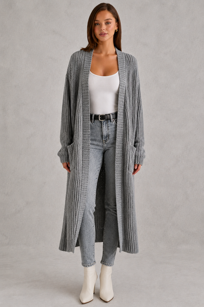 Cardigan Women - Longline Duster Cardigan with Side Pockets