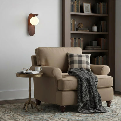 Wood Wall Light – opal globe shade, wood-effect finish, compact