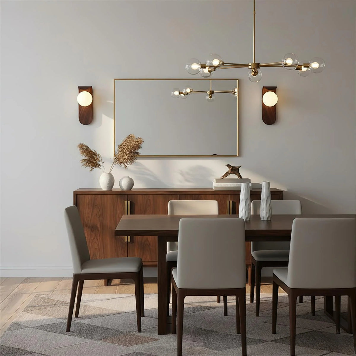 Wood Wall Light – opal globe shade, wood-effect finish, compact