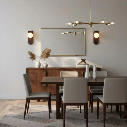Wood Wall Light – opal globe shade, wood-effect finish, compact