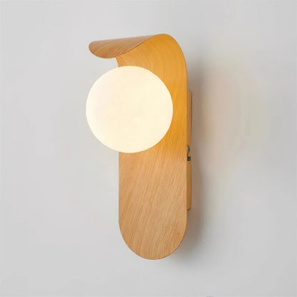 Wood Wall Light – opal globe shade, wood-effect finish, compact