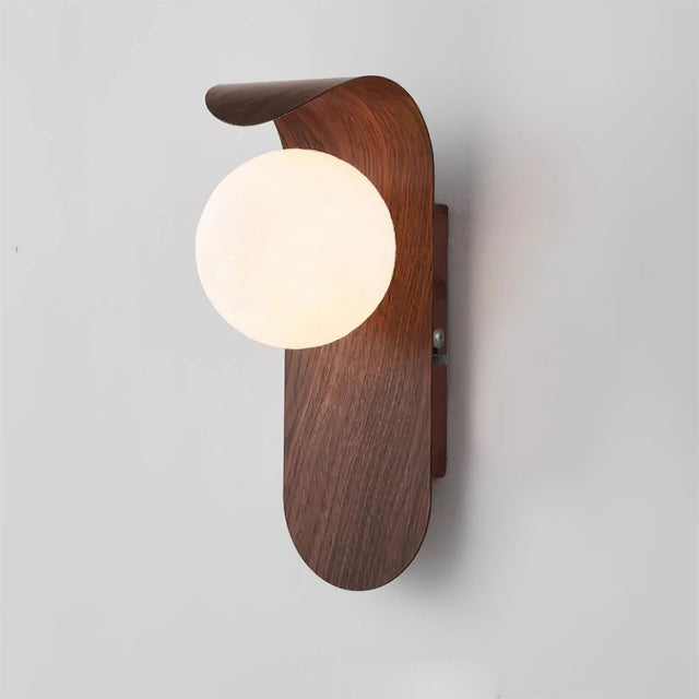 Wood Wall Light – opal globe shade, wood-effect finish, compact