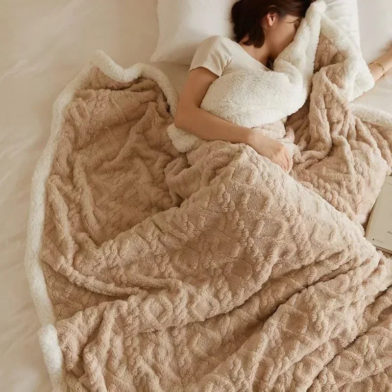 Wool Fleece Throw Blanket – warm winter layer for sofa and bed