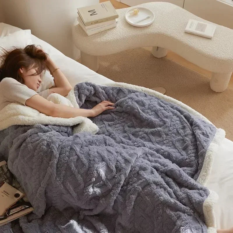 Wool Fleece Throw Blanket – warm winter layer for sofa and bed